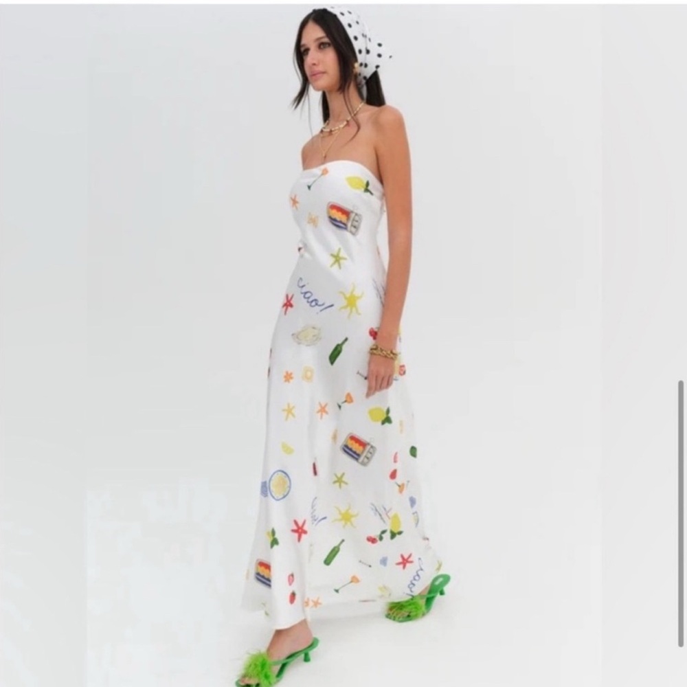 For Love And Lemons White Strapless Dress with Colorful Print - Picture 3 of 4
